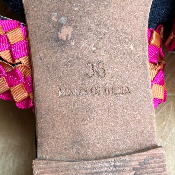 SIZE 38 7.5 8 Anthropologie Paz Boho Embroidered Woven Ribbon Black Mules Slides - Picture 10 of 11